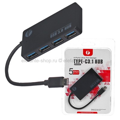 Разветвитель HUB VCOM USB3.1 Type-CM 4Port Black (UM)