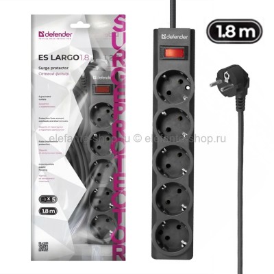 Сетевой фильтр DEFENDER ES Largo 1.8m Black (UM)