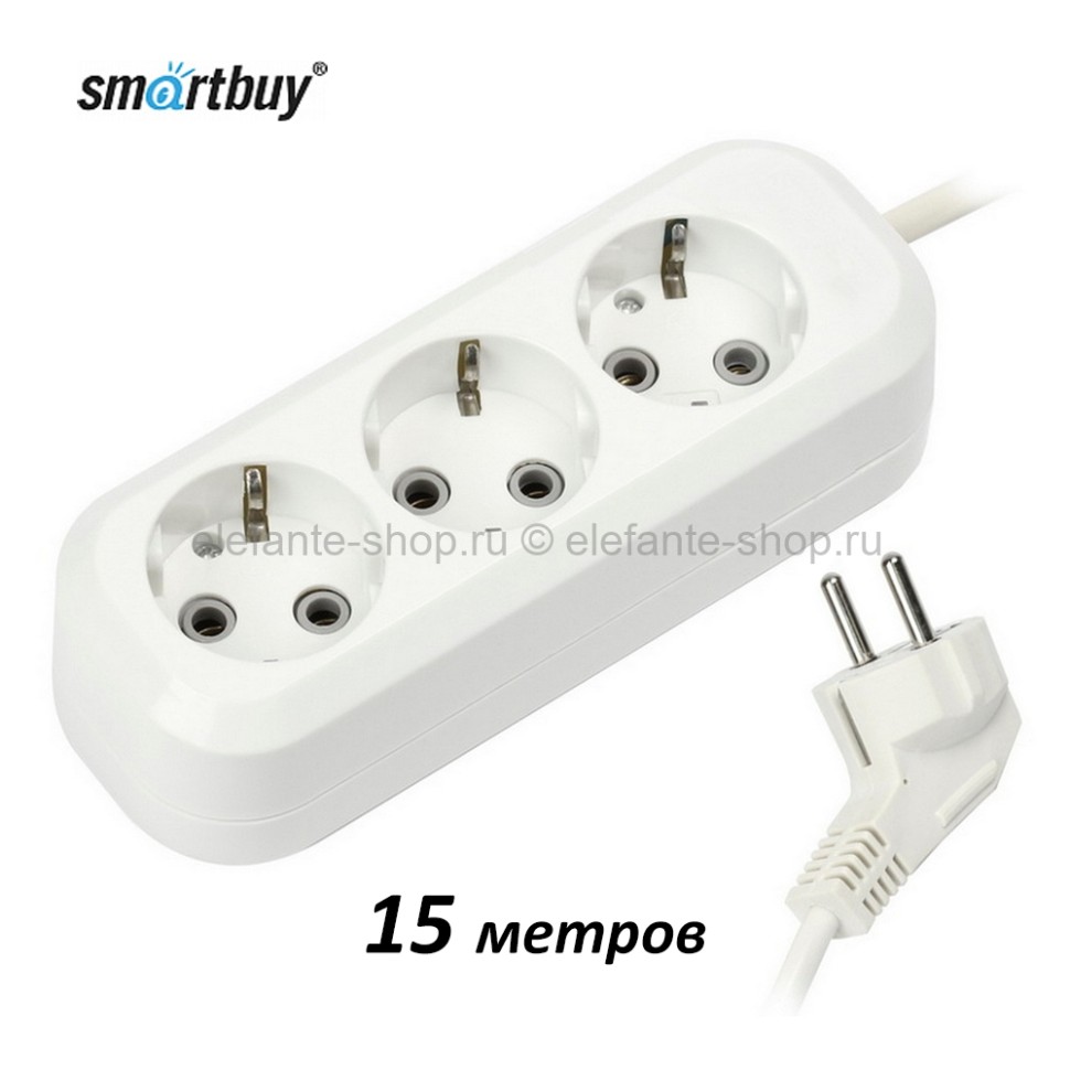 Удлинитель Smartbuy 3 гнезда 15 метров 16А/3,5кВт White (UM)