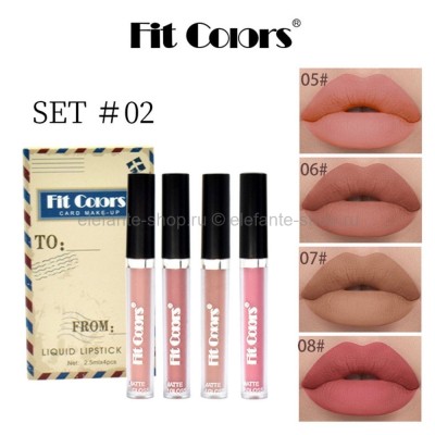 Набор жидких блесков для губ Fit Colors Liquid Lipstick Set 4in1 Set #02