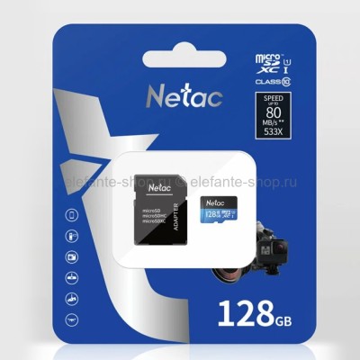 Карта памяти MicroSD 128GB  Netac P500 Standard Class 10 UHS-I + SD адаптер (UM)
