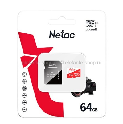 Карта памяти MicroSD 64GB Netac P500 Eco Class 10 UHS-I + SD адаптер (UM)