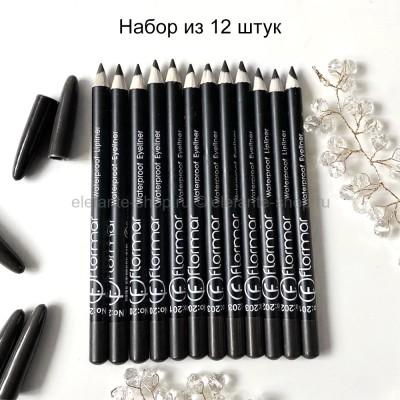 Набор карандашей для бровей Flomar Waterproof Eyeliner Black, 12 штук