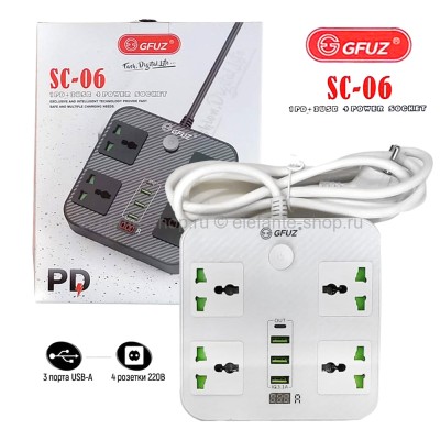 Сетевой фильтр-удлинитель GFUZ SC-06 3-USB 4-Socket (15)