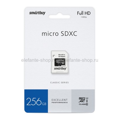 Карта памяти MicroSDXC 256GB Smart Buy Class 10 UHS-I + SD адаптер (UM)