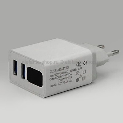 Сетевое зарядное устройство с дисплеем 2 USB Adapter WHITE (15)