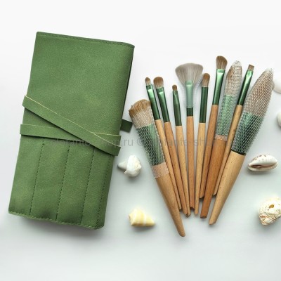 Набор кистей для макияжа Luxury Brush Set Green Suede 10 штук